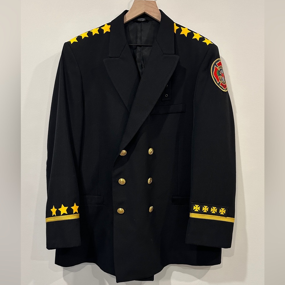Upcycled Military Double Breasted Blazer w Bold Star Detail Patch